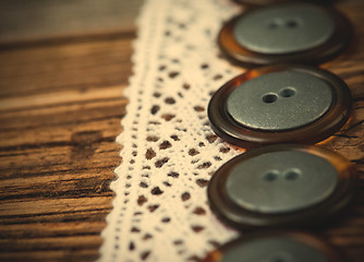 Image showing Vintage lace ribbons and buttons set 