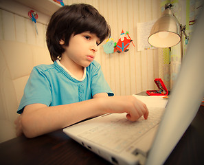 Image showing distance learning, a boy with computer