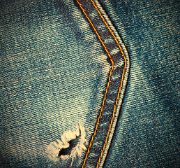 Image showing blue jeans pocket closeup