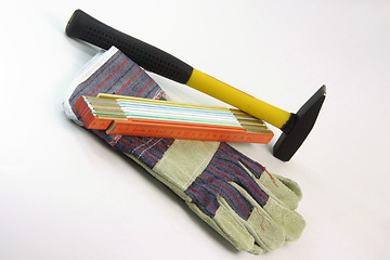 Image showing gloves hammer meter