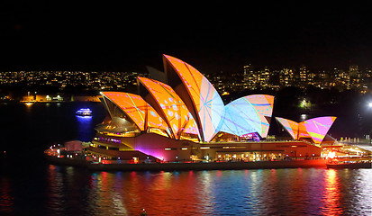 Image showing Sydney Opera House in bright patterns of orange and blue Vivid S