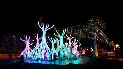 Image showing Sydney Vivid - Arclight at night with Sydney Harbour Bridge