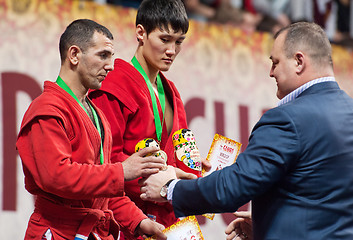 Image showing Ernazov Sarbon and Serikov Nurbol on podium