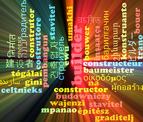 Image showing Builder multilanguage wordcloud background concept glowing