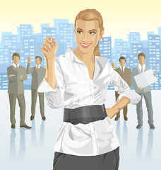 Image showing Vector businesswoman and silhouettes of business people