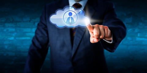 Image showing Management Contacting A Male Peer In The Cloud