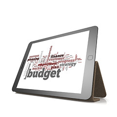 Image showing Budget word cloud cloud on tablet