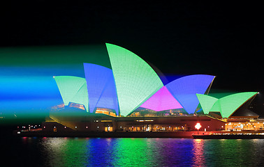 Image showing Sydney Opera House shines in green and blue