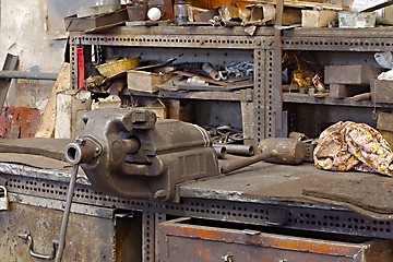 Image showing Workshop table with vise