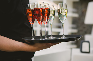 Image showing Waiter serving champagne 