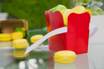 Image showing french colorful macarons.