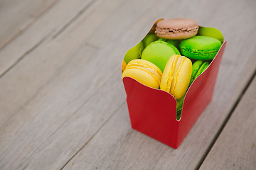 Image showing french colorful macarons.