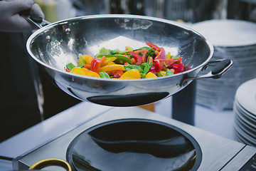 Image showing cooking vegetables in wok pan