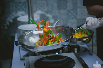 Image showing cooking vegetables in wok pan