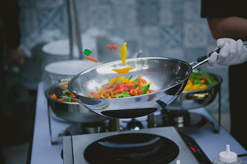 Image showing cooking vegetables in wok pan