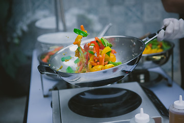 Image showing cooking vegetables in wok pan