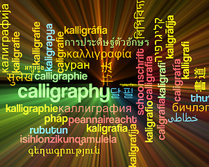 Image showing Calligraphy multilanguage wordcloud background concept glowing