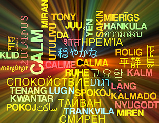Image showing Calm multilanguage wordcloud background concept glowing