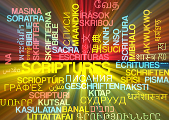 Image showing Scriptures multilanguage wordcloud background concept glowing