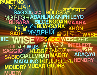 Image showing Wise multilanguage wordcloud background concept glowing