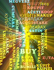 Image showing Buy multilanguage wordcloud background concept glowing
