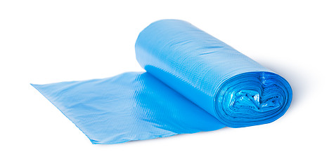 Image showing Roll of blue plastic garbage bags