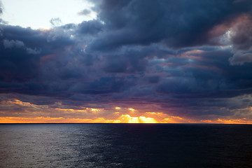 Image showing Sunset Over a Cloudy Atlantic