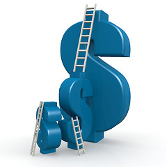 Image showing Blue dollar signs with ladder