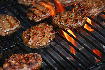 Image showing Hamburgers on barbeque