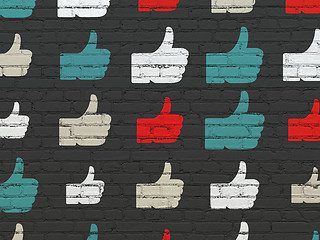 Image showing Social media concept: Thumb Up icons on wall background