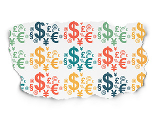 Image showing Advertising concept: Finance Symbol icons on Torn Paper background