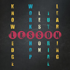 Image showing Learning concept: word Lesson in solving Crossword Puzzle