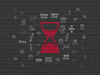 Image showing Time concept: Hourglass on wall background