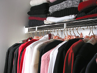 Image showing Closet with clothes