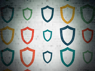 Image showing Protection concept: Contoured Shield icons on Digital Paper background