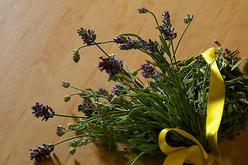 Image showing fresh cut lavender bouquet on table