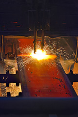 Image showing Fire gas cutting steel plate