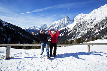 Image showing Happy couple in winter landscape 