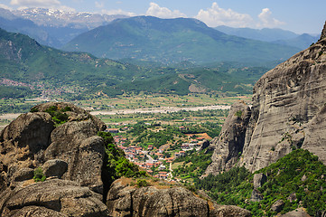 Image showing Kalabaka town view from Meteora rocks, Greece