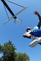 Image showing Basketball Dunk from Below