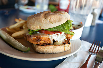 Image showing Fried Fish Sandwich with Fries