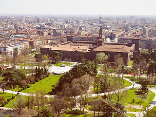 Image showing Retro look Milan aerial view