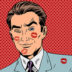 Image showing Traces of a kiss on the man face pop art retro