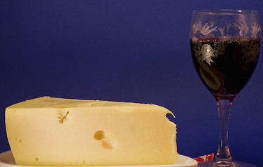 Image showing swiss cheese and wine