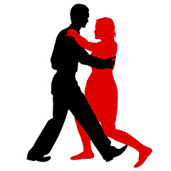 Image showing Black silhouettes Dancing on white background. 