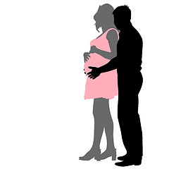 Image showing Silhouette Happy pregnant woman and her husband. 