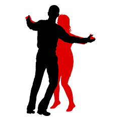 Image showing Black silhouettes Dancing on white background. 