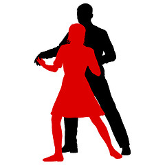 Image showing Black silhouettes Dancing on white background. 