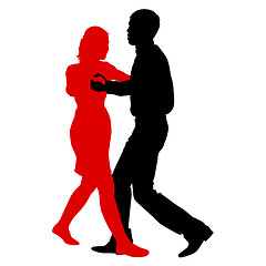 Image showing Black silhouettes Dancing on white background. 