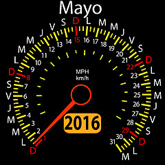 Image showing 2016 year calendar speedometer car in Spanish, May. 